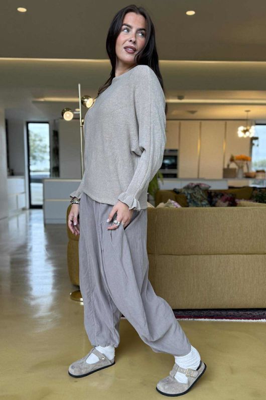 Conrad Batwing Ruffle Cuff Knit Oatmeal